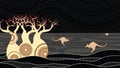 Boab Baobab Tree Vector Painting. Aboriginal art vector background. Royalty Free Stock Photo