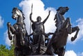 Boadicea and Her Daughters is a bronze sculptured monument and is located on Westminster Pier in London. The sculptor was Thomas