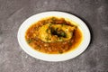 Boal Fish Bhuna korma karahi masala with gravy served in dish isolated on background top view of bangladesh food