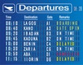 Departures cities of Nigeria