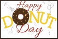 Board with Delicious Doughnut and Doodles to Celebrate Donut Day, Vector Illustration