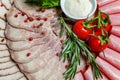 Assorted meat and ham delicacies Royalty Free Stock Photo