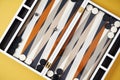 Board game backgammon. Open backgammon game with dice Royalty Free Stock Photo