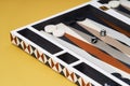 Board game backgammon. Open backgammon game with dice Royalty Free Stock Photo