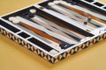 Board game backgammon. Open backgammon game with dice Royalty Free Stock Photo