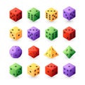 Board game dice. Role playing different sided game dice collection, family gaming and casino gambling pieces of various Royalty Free Stock Photo