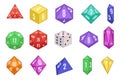 Board game dices. Various dice set for tabletop role playing games, geometric multi-sided dice isolated vector