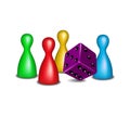 Board game figures with purple dice Royalty Free Stock Photo