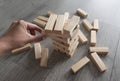 board game Jenga tower of wooden blocks Royalty Free Stock Photo