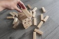 board game Jenga tower of wooden blocks Royalty Free Stock Photo