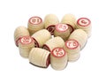 Board game lotto. Wooden barrels isolated on a white background. Gambling. Bingo