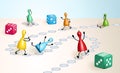 Board game with ludo figures and dices