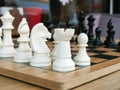 Chess is a popular ancient Board logic antagonistic game with special black and white pieces, on a cell Board for two intelligent Royalty Free Stock Photo