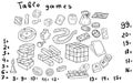 board games chips cubes cards dominoes doodle sketch hand drawn graphic illustration Royalty Free Stock Photo
