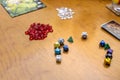 Board games concept. Dice, coins and playing field Royalty Free Stock Photo