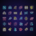 Board games neon light icons set