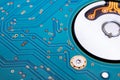 Board inside a computer hard drive closeup Royalty Free Stock Photo