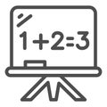 Board with math example line icon, school concept, blackboard sign on white background, mathematics lesson icon in Royalty Free Stock Photo