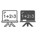 Board with math example line and solid icon, school concept, blackboard sign on white background, mathematics lesson Royalty Free Stock Photo
