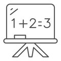 Board with math example thin line icon, school concept, blackboard sign on white background, mathematics lesson icon in Royalty Free Stock Photo