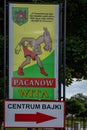 A board with Matolek The Billy Goat cartoon hero, Pacanow, Poland.