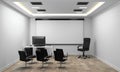 Board room - empty office concept , business interior with chairs and plants and wooden floor on white wall empty. 3D rendering Royalty Free Stock Photo