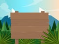 Board sign wooden forest jungle background illustration vector tree mountain cartoon nature Royalty Free Stock Photo