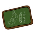 Board with silhouette microscope and test tubes Royalty Free Stock Photo