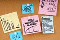 On the board are stickers with graphs and diagrams and the inscription - World markets are alarmed Royalty Free Stock Photo