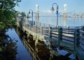 Board walk along Cape Fear river and bridge view.