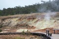 A board walk through Sulphur Banks in Volcanoes National Park, Hawaii