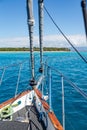 On board of a yacht heading Green Island during a sunny day, Queensland, Australia