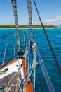 On board of a yacht heading Green Island during a sunny day, Queensland, Australia