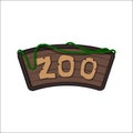 Board of zoo in cartoon style. Animals park banner. Wooden billboard of gateway