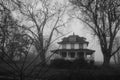 Boarded up house in the mist Royalty Free Stock Photo