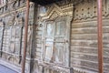 Boarded-up windows in an abandoned wooden house Royalty Free Stock Photo