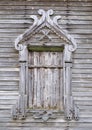 Boarded window of ancient wooden church Royalty Free Stock Photo