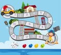 Boardgame design template with kid in racing car