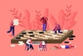 Boardgame Intelligence Recreation, Leisure or Family Hobby Concept with Tiny Characters Playing Huge Checkers Board Game