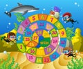 Boardgame template with kids underwater