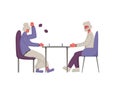 Boarding game. Senior people spend time together. Mature man an woman playing a table game. Friends staycation. Vector