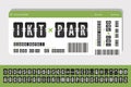 Boarding pass with airport font. Isolated Flight card concept with air terminal alphabet