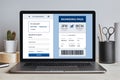 Boarding pass concept on laptop screen on modern desk