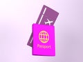 boarding pass with passport 3D icon. passport with flay ticket 3D rendering. Royalty Free Stock Photo