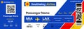 Low cost airline boarding pass template vector. Airplane ticket mock up. Flight information included. Royalty Free Stock Photo
