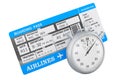 Boarding pass ticket with stopwatch. 3D rendering