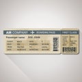 Boarding pass ticket template for a plane with passenger name and destination route Royalty Free Stock Photo