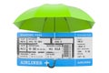 Boarding pass ticket under umbrella, 3D rendering