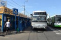 At the boarding platforms at the Tyoply Stan bus station in Moscow Royalty Free Stock Photo