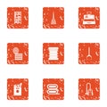 Boardinghouse icons set, grunge style Royalty Free Stock Photo